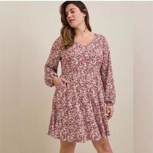 Torrid Textured Stretch Rayon Wild Flowers Mini Skater Dress 2X EUC